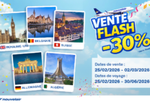 Nouvelair lance sa « Vente Flash » : –30 % vers le Royaume-Uni, la Belgique, la Suisse, l’Allemagne et l’Algérie