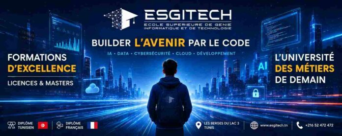 ESGITECH x ECE Paris : les étudiants tunisiens au cœur de la tech IA, Data, Cybersécurité, Cloud : les compétences de demain se construisent aujourd'hui à ESGITECH. À l'heure où l'Intelligence Artificielle, la Data, la Cybersécurité, le Cloud et les technologies émergentes redessinent profondément le marché de l'emploi, le choix d'une formation devient plus que jamais un choix d'avenir. Première université privée tunisienne exclusivement spécialisée en informatique, ESGITECH poursuit depuis plusieurs années une ambition claire : former des talents capables de comprendre, maîtriser et accompagner les transformations technologiques qui façonnent les métiers de demain. Agréée par le Ministère tunisien de l'Enseignement Supérieur et de la Recherche Scientifique, ESGITECH s'est construite autour d'une spécialisation exclusive dans les métiers de l'informatique, du numérique et des technologies émergentes. Cette expertise lui permet de maintenir une veille académique et technologique continue et de faire évoluer ses formations au rythme des mutations du marché de l'emploi, avec un objectif : proposer aux étudiants des compétences directement valorisables et alignées sur les besoins réels des entreprises. Aujourd'hui, cette ambition franchit une nouvelle étape avec la mise en place d'un partenariat stratégique avec ECE Paris, la Grande École française de l'ingénierie numérique, ouvrant aux étudiants ESGITECH de nouvelles perspectives de poursuite d'études et de spécialisation en France.