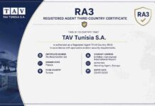 TAV Tunisie obtient la certification RA3 pour ses opérations de fret à l'Aéroport International Enfidha–Hammamet